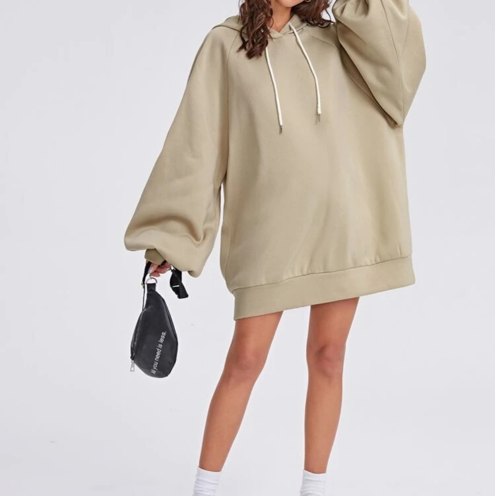 Lantern Sleeve Oversized Hooded Sweatshirt Dress